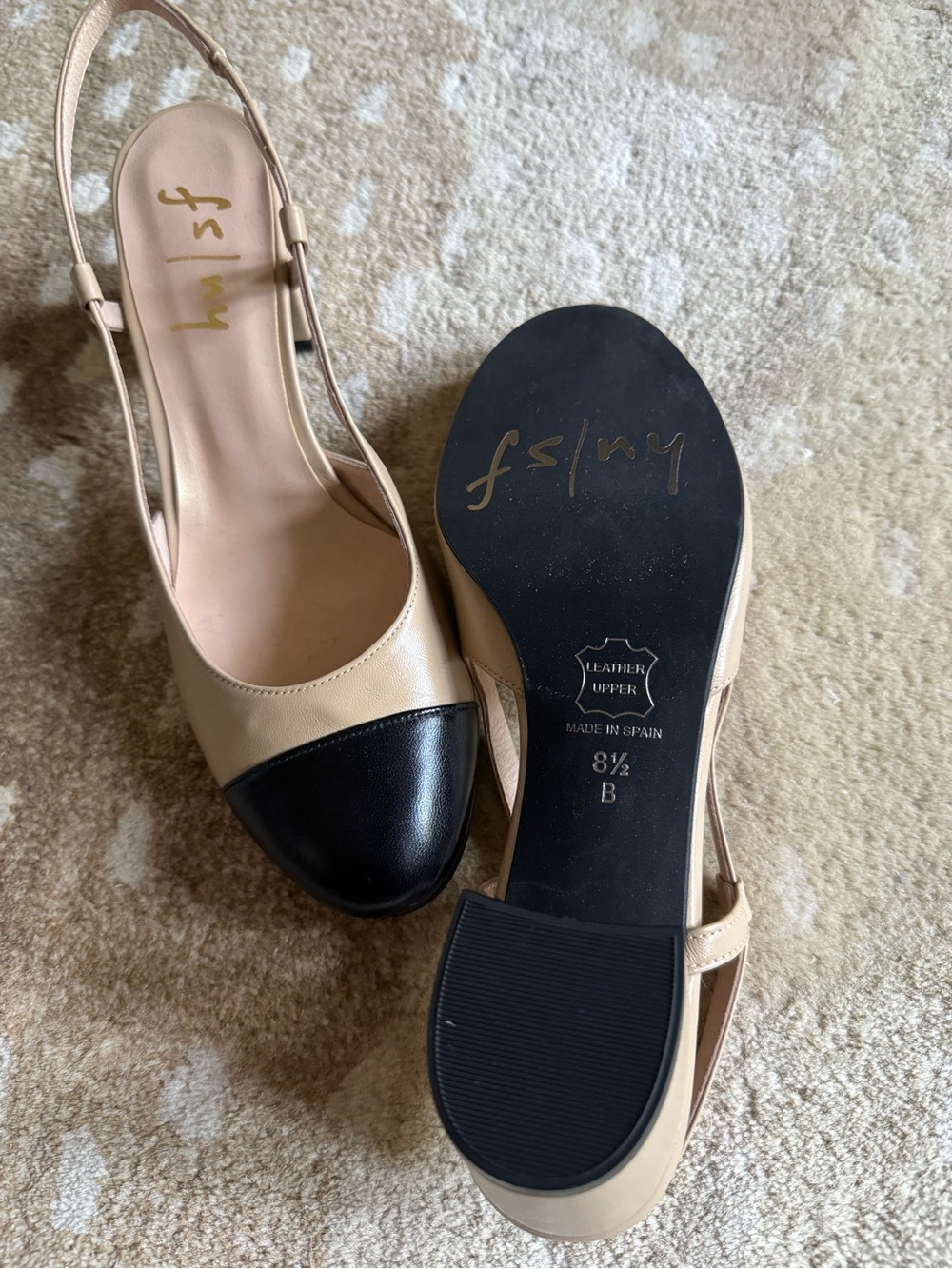 French Sole Two-Tone Slingback Pumps in Beige and Black - Picture 5 of 5
